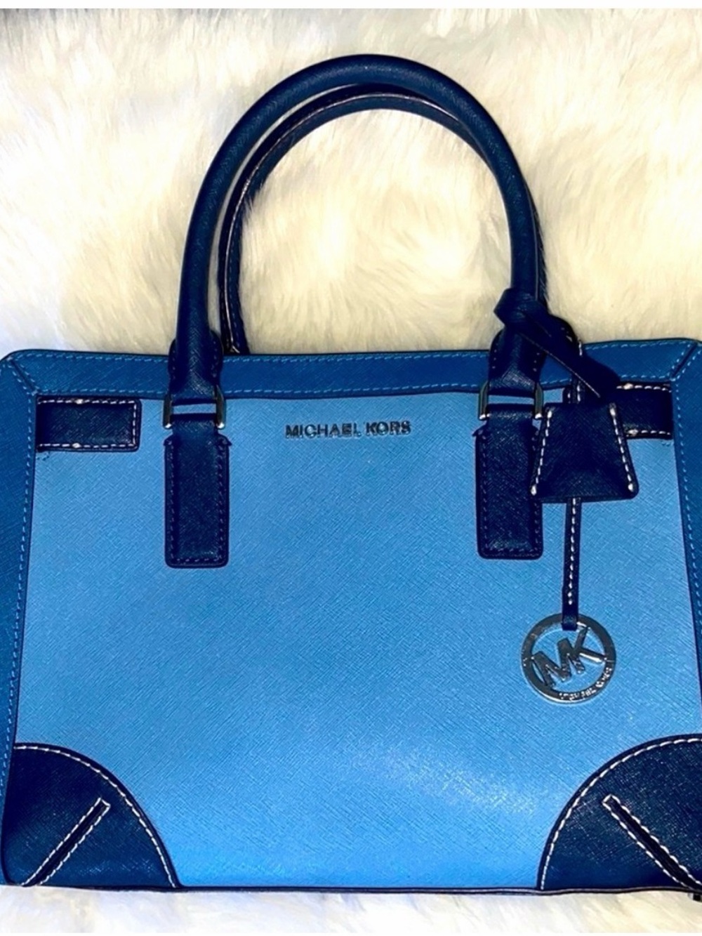 Michael Kors Blue Two-Tone Leather Satchel